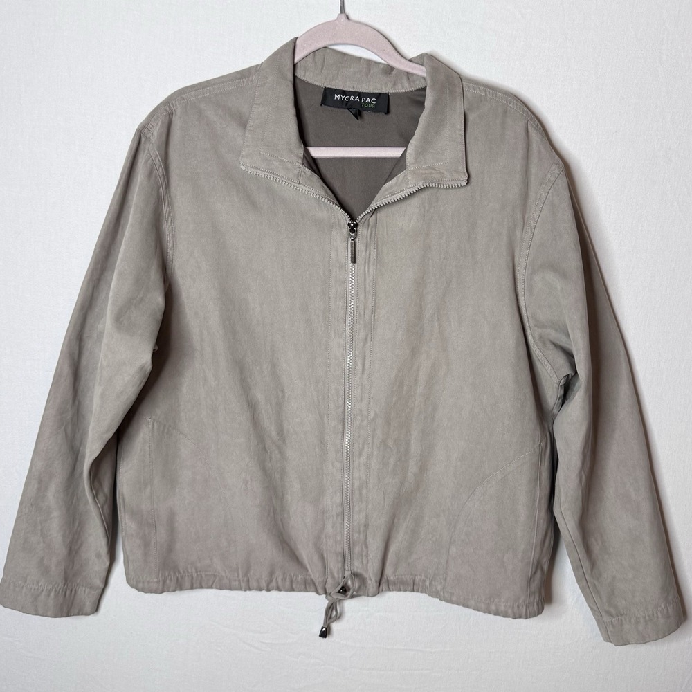 Mycra‎ Pac Tour Jacket Womens L Taupe Gray Zip Casual Classic Travel Preppy